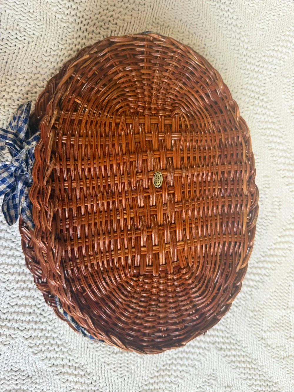 Vintage 1995 Teamson Ceramic Oval Casserole Dish with Wicker Basket Holder